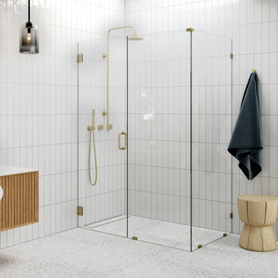 Illume 54 in. x 32 in. x 78 in. 90-degree Fully Frameless Wall Hinged Glass Shower Enclosure