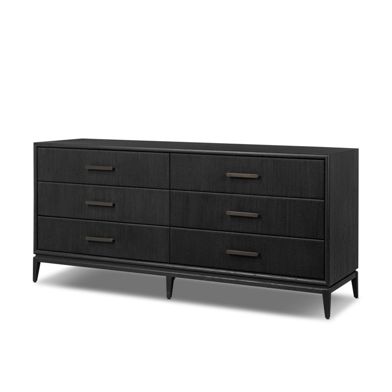 Jake 6 Drawer Dresser-Oak Veneer, Black Oak Veneer