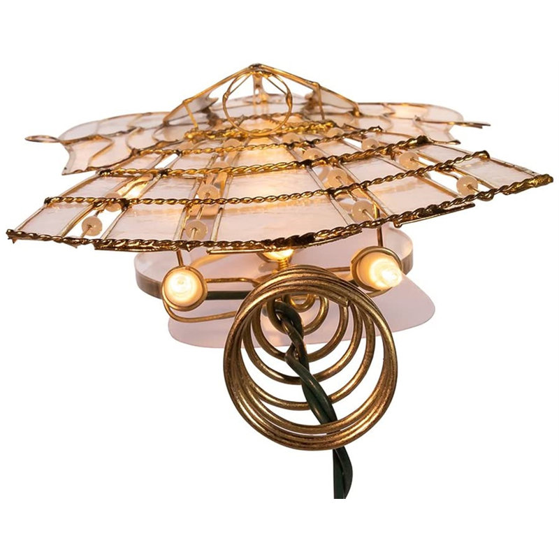 Gold Capiz Angel Tree Topper with Pearls and Lights