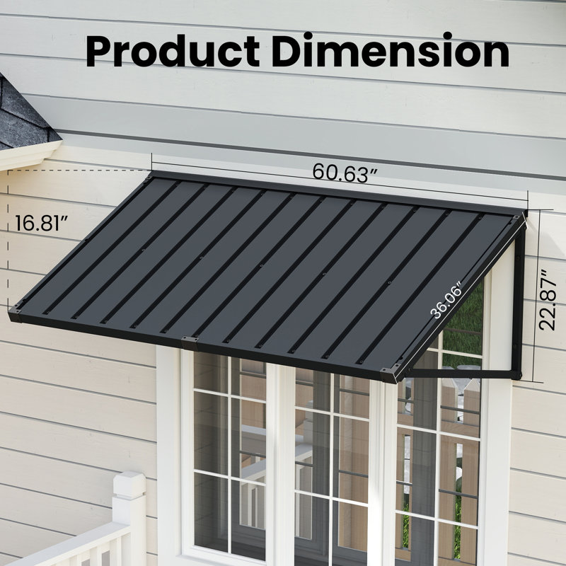 Powder-coated Metal Frame Standing Seam Fixed Window Awning All Weather Protection Door Canopy for Entrance, Windows, Porches, Balconies