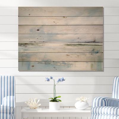 Soft Color Beach Horizon - Coastal Minimalism Wood Wall Art On Natural Pine Wood
