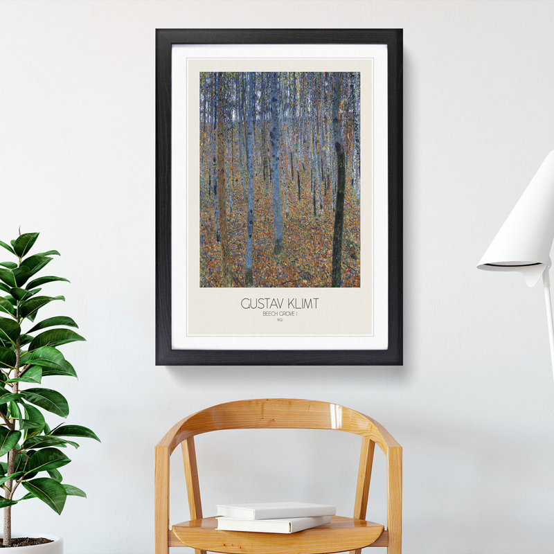 Beech Grove Forest with Border by Gustav Klimt - Picture Frame Painting, Black Framed, 36cm H x 27cm W x 2cm D