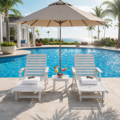 Ensemble de chaises longues de patio en PEHD toutes saisons comprenant 2 - fauteuil inclinable réglable à 5 positions, porte-gobelet, roulettes, poids lourd 500 lb, assemblage facile, au bord de la piscine, sur la terrasse, dans la cour arrière, couleur: blanc
