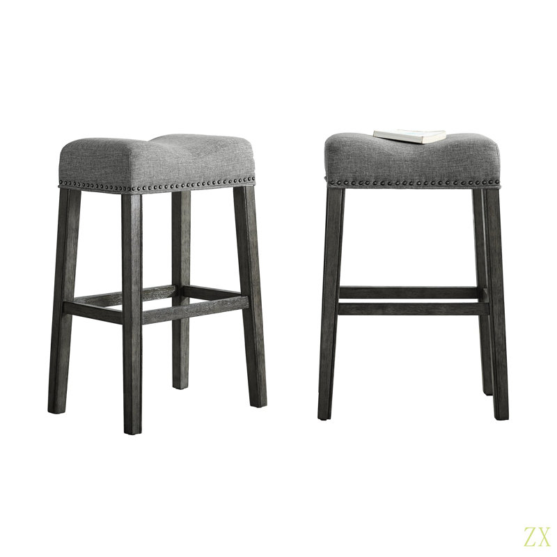 Ensemble de 2 tabourets de bar rembourrés à dossier 3 pièces, Siège gris / cadre noir