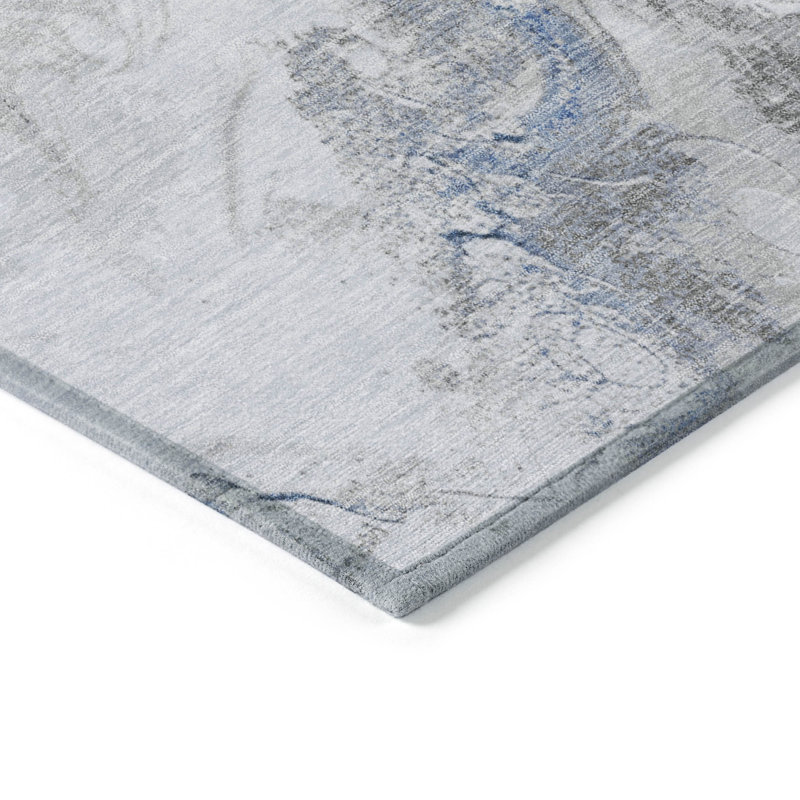 Blue Abstract Washable Synthetic Area Rug 2'6" x 3'10"
