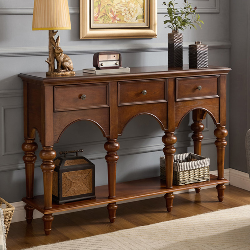 Console simple de luxe de style français, H 36,2 po x l 55,1 po x P 15 po, Brun