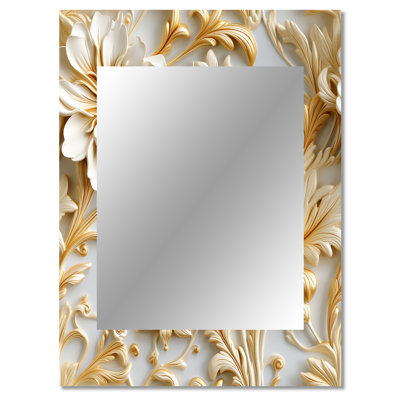Gold And White Royal Flower Garden Serenity - damask  Large Wall Mirror, Damask Decorative Mirror, Printed Metal Art
