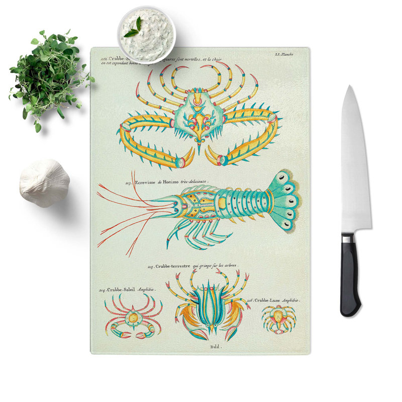 Glass East indies Lobster & Crab Illustrations Li by Louis Renard Chopping Board, 39 cm W x 28.5 cm L