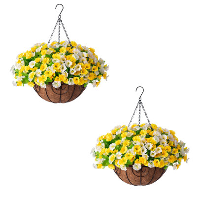 2 PCS Artificielle Paniers Suspendus Faux Fleurs, Faux Soie Look Résistant aux UV Vraies Longues Vignes De Traînée Pour La Porte D'entrée Porche Jardinière Urne Balcon De Patio