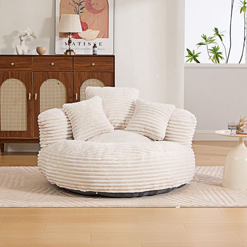 Upholstered Accent Chair with 3 Pillows, Beige