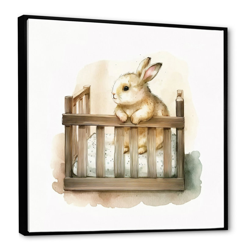 «Baby Bunny in Crib», reproduction sur toile, L 16 po x H 16 po, Toile avec cadre flottant noir