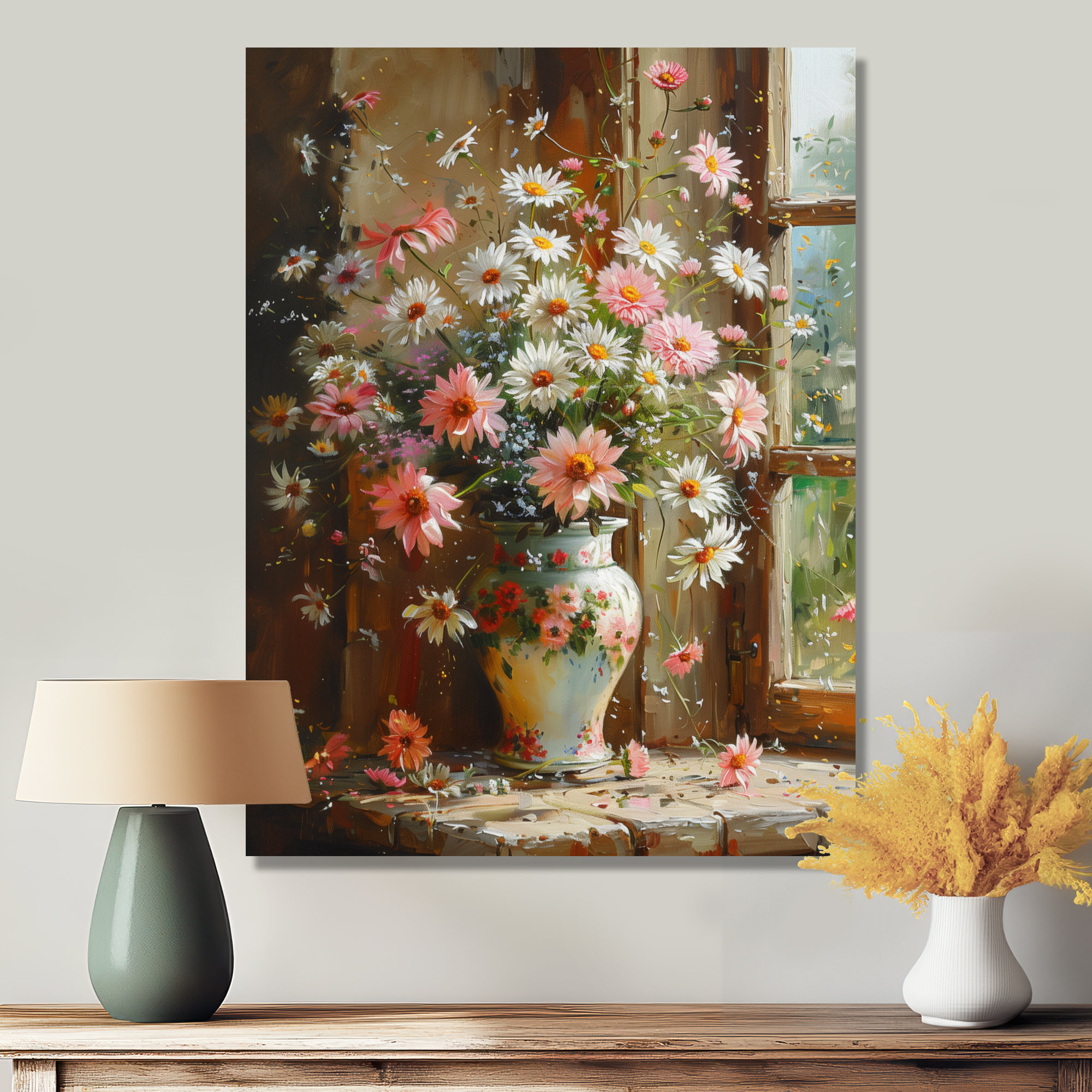 August Grove® White Pink Farmhouse Daisy Flowers - Daisies Wall Art ...