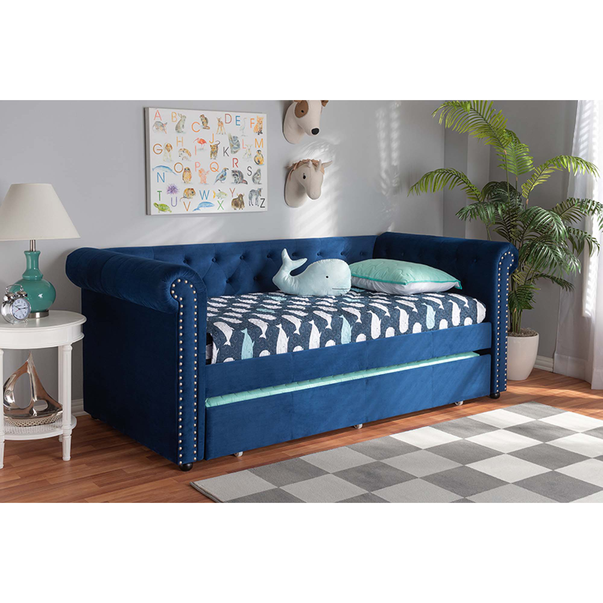 Mynard Upholstered Daybed with Trundle - Twin, Blue