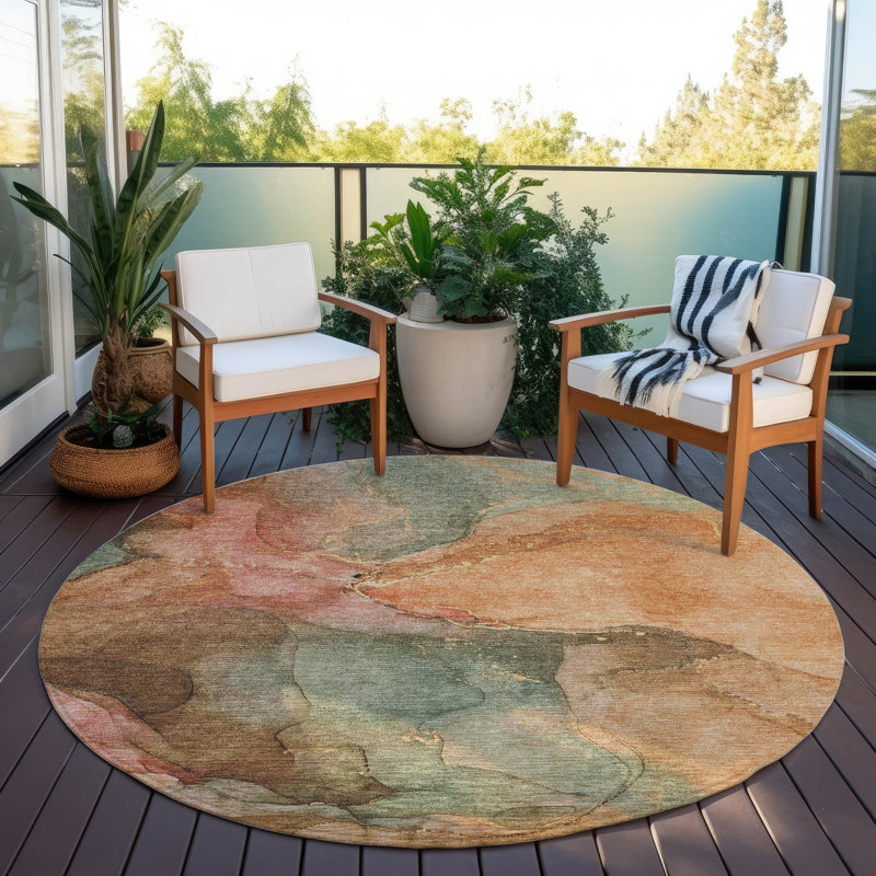 Tapis corail Xhevrie intérieur / extérieur lavable à la machine, Rond 8 pi