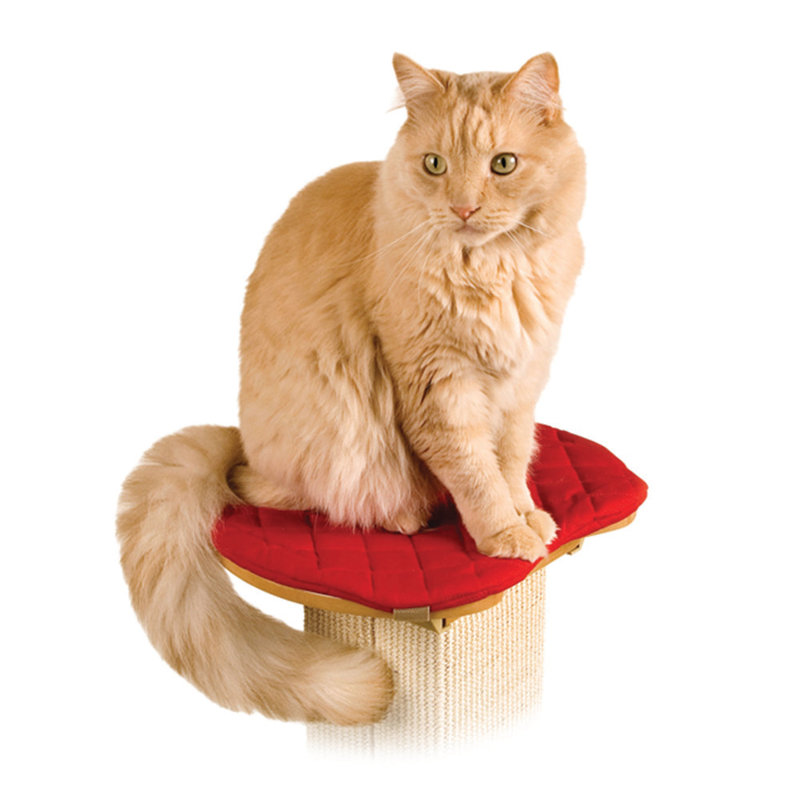 Red Quilted Sisal Cat Perch with Wooden Base