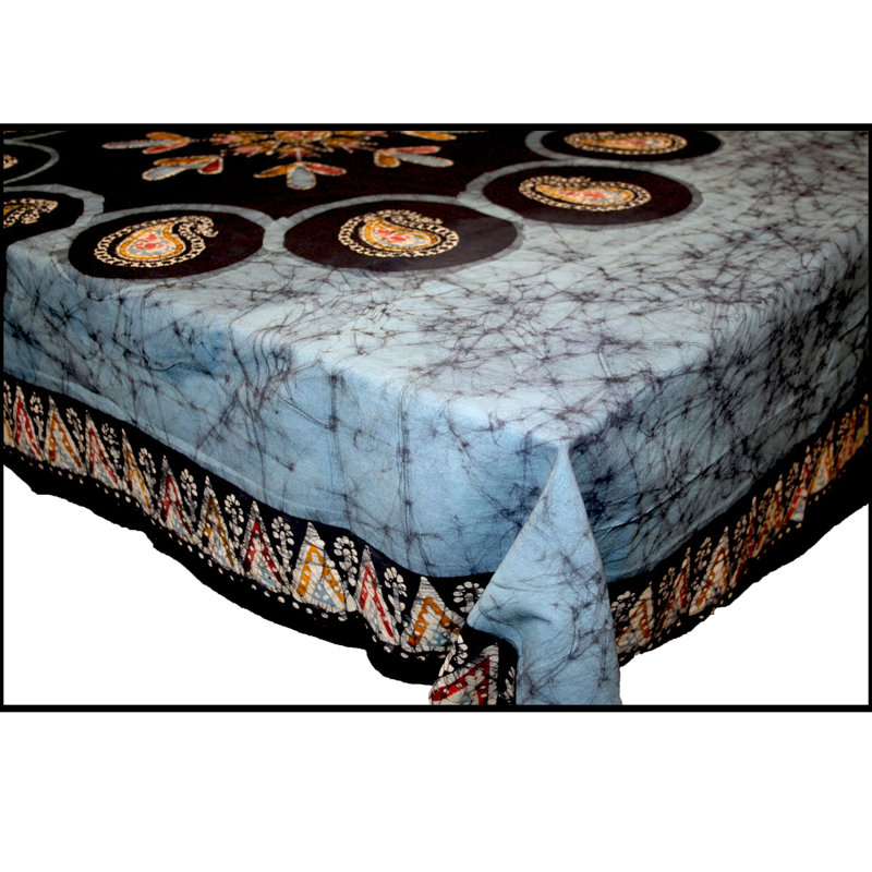 Ordaz Multi Batik Block Printed Tablecloth, 90" x 60", Blue
