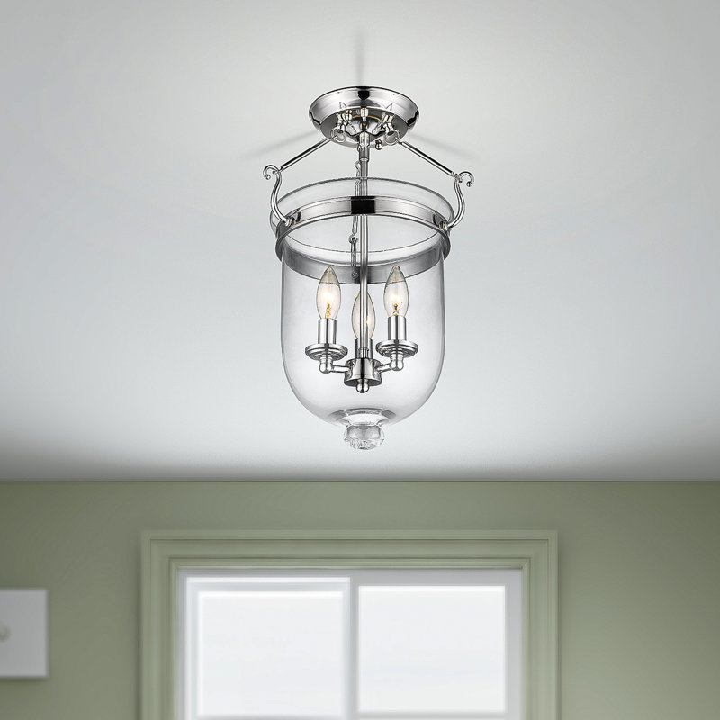 Plafonnier semi-encastré 3 lumières Husman, H 14 po x l 10 po x P 10 po, Laiton poli