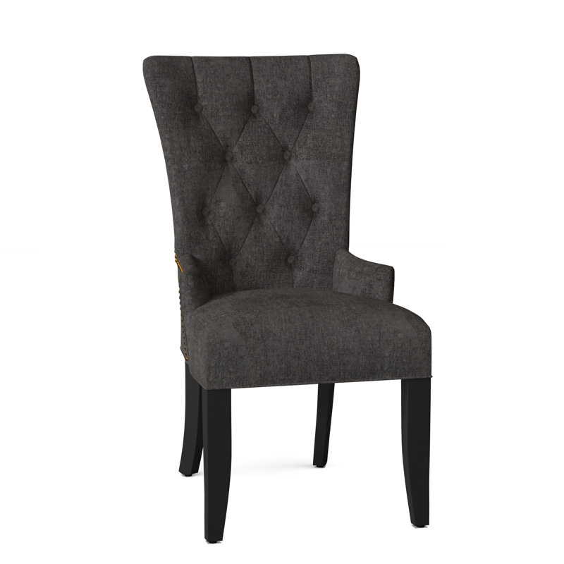Upholstered Dining Chair, Brass, Gray, Black Satin