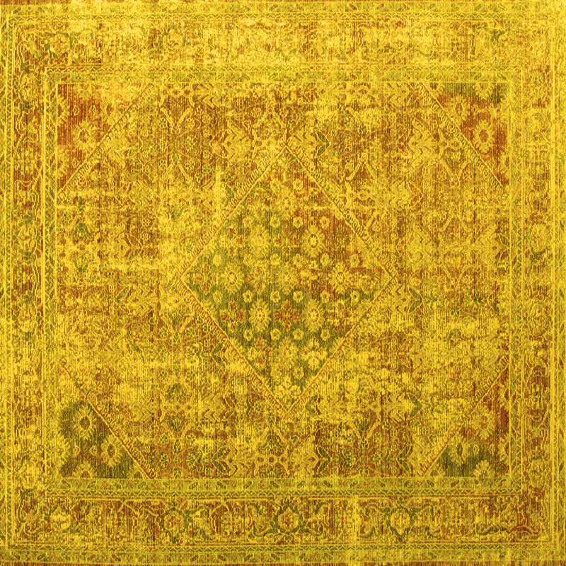 Tapis contemporains jaunes lavables à la machine 1169, Carré 3 pi