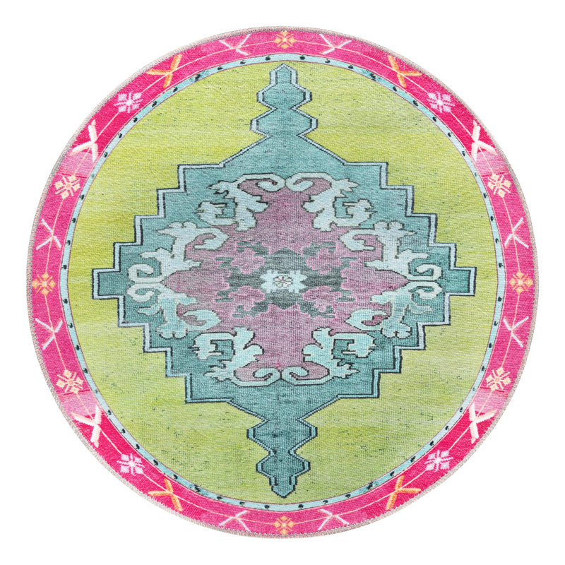 Oppie Performance Chenille Oriental Indoor Rug, Round 3'6"