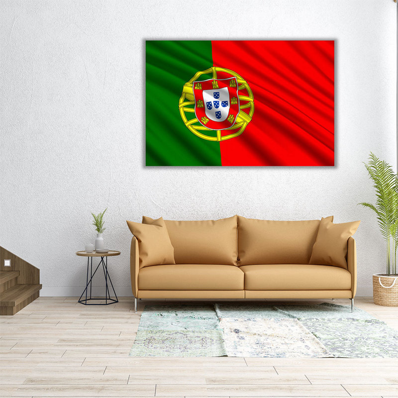 Drapeau du Portugal flottant - reproduction d'art sur toile, H 16 po x l 24 po