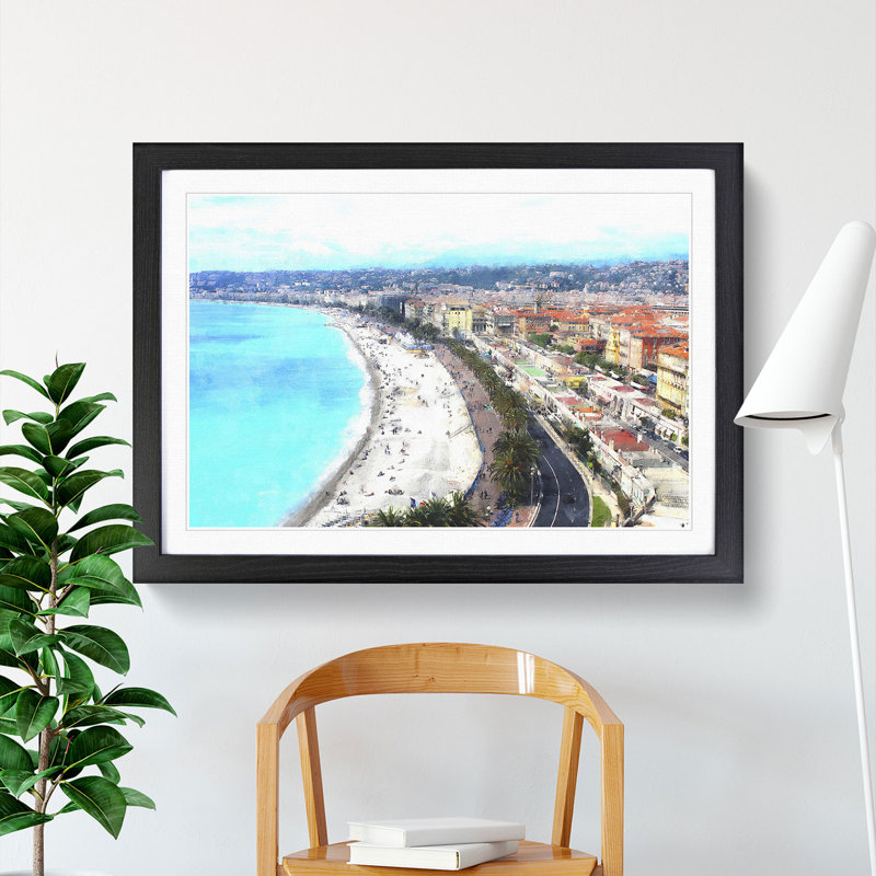 Nice Skyline in France - Picture Frame Graphic Art, 27cm H x 36cm W x 2cm D, Black Framed