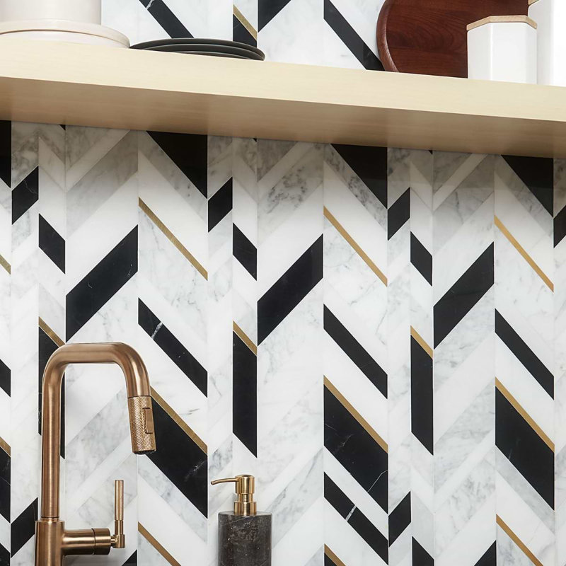 Amari Polished Marble And Aluminum Mosaic, Nero Blanco
