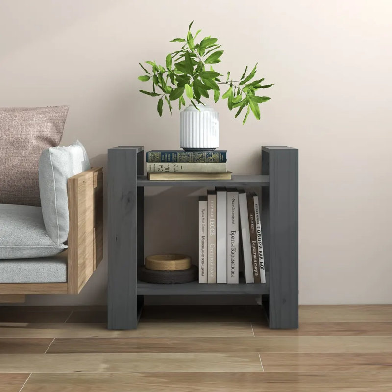 Irek Book Cabinet/Room Divider Solid Wood, Grey, 57cm H x 60cm W x 35cm D