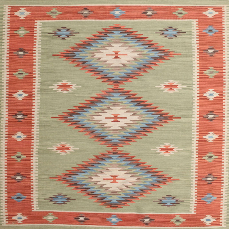 Tapis beige/orange contemporain, Carré 5 pi