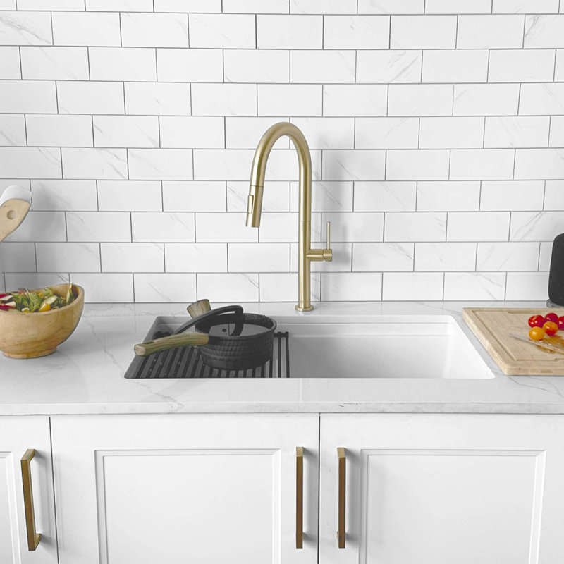 Évier de cuisine 30 po x 18 po en composite de granite, encastré 60/40, Blanc