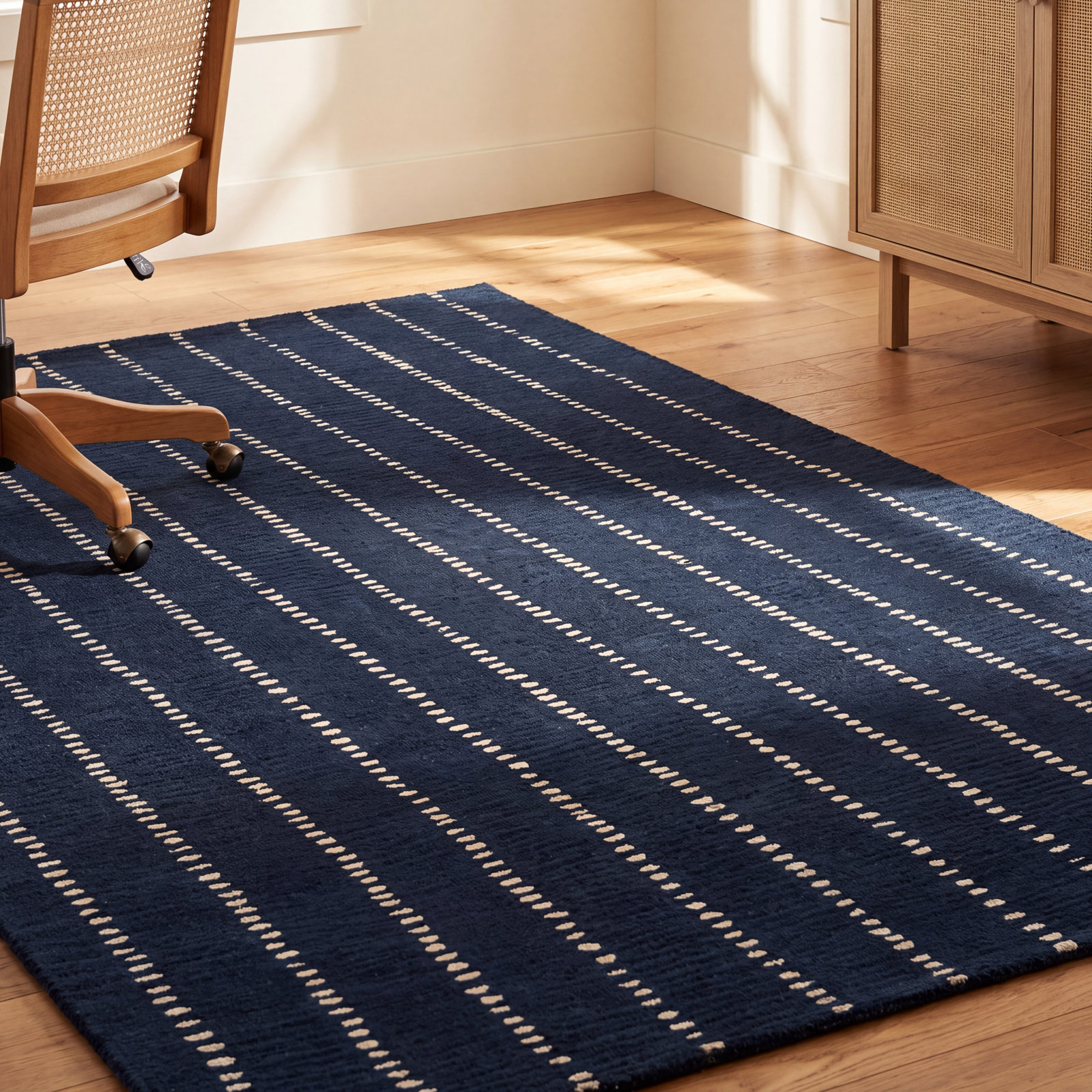 Nichols Navy Hand-Tufted Striped Wool Rug, Rectangle 9' x 12'