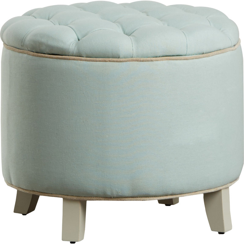Alethea Velvet Tufted Round Solid Colour Ottoman with Storage, Blue Linen