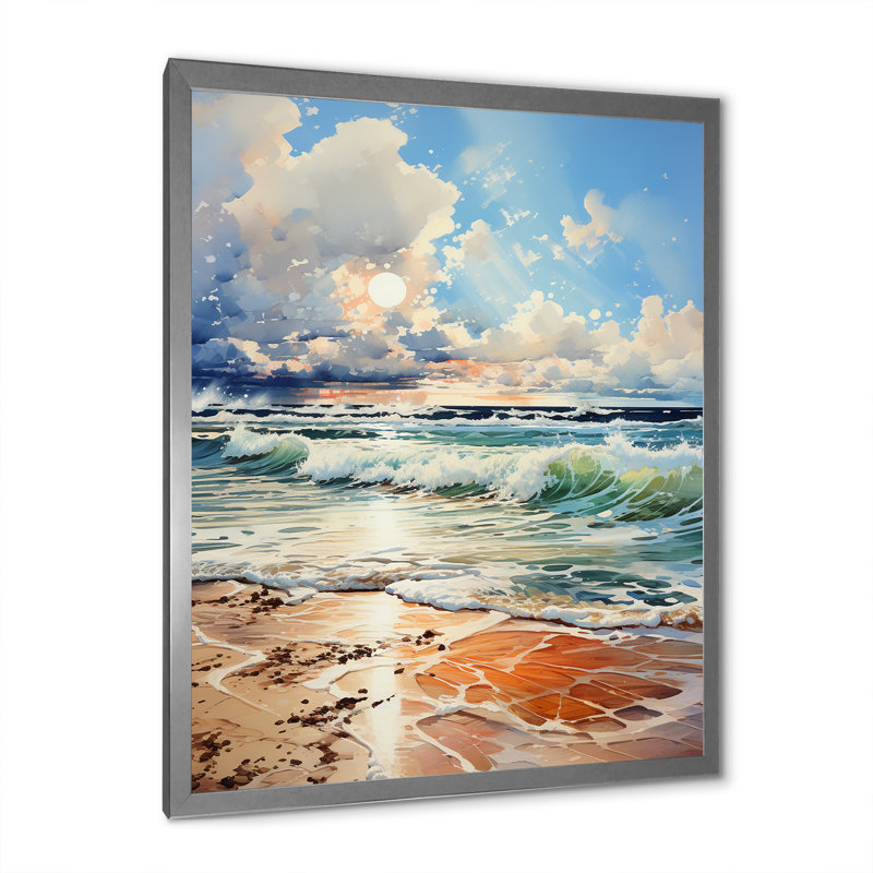 «Coastal Tranquility Horizon» sur toile, H 40 po x l 30 po x P 1,5 po, Cadre simple argenté