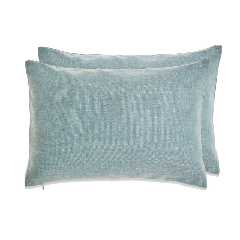 Cotton Blend Reversible Throw Pillow, Blue, Feather