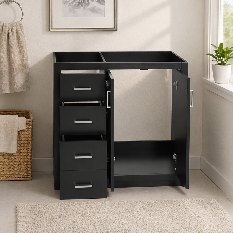 Meuble-lavabo 36 po, armoire de rangement en bois massif, Black, Black, Does Not Apply