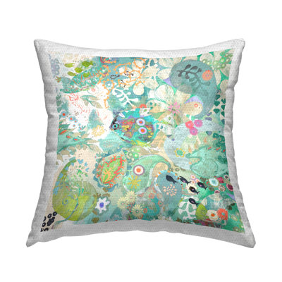 Sea Life Paisley Turquoise Collage Outdoor Printed Pillow by Evelia Designs