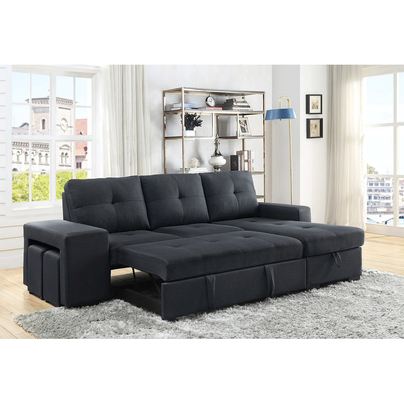 Canapé-lit modulaire en lin gris foncé de 97 po avec rangement réversible Lucas
