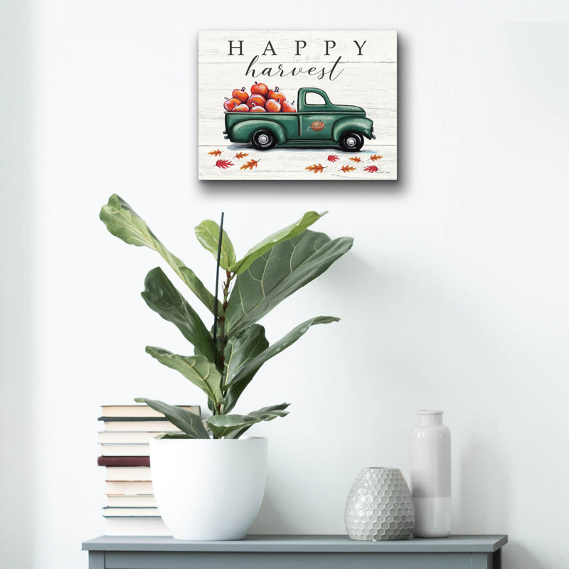 Art mural en verre épique «Happy Harvest Truck» par Elizabeth Tyndall, 16 po x 12 po