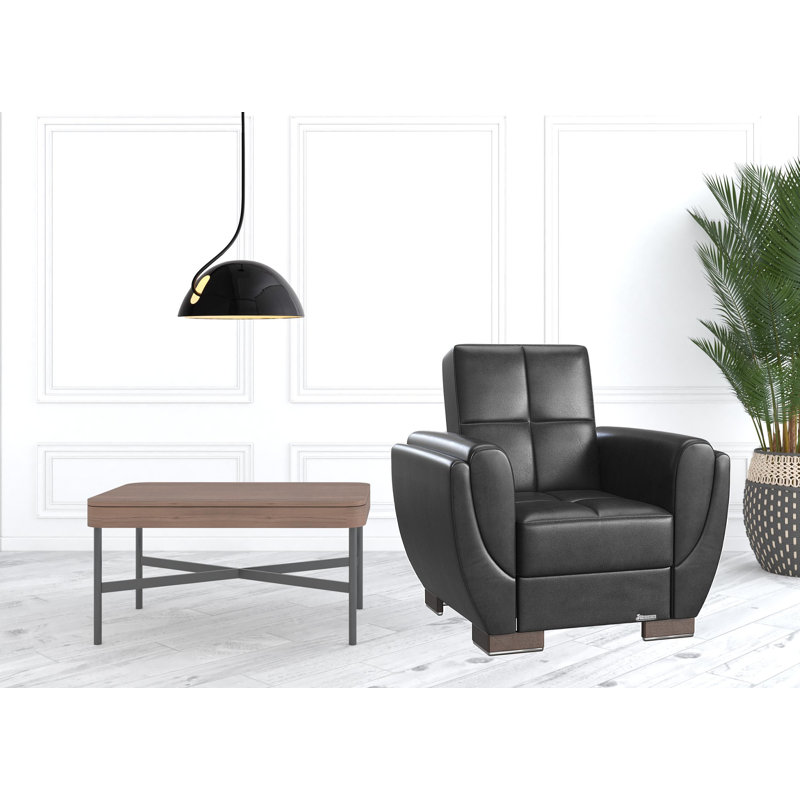 Fauteuil club en cuir Vegan, Noir