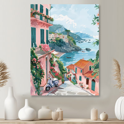Scooter rose dans un village côtier en Italie II - Italie, art mural dans le salon