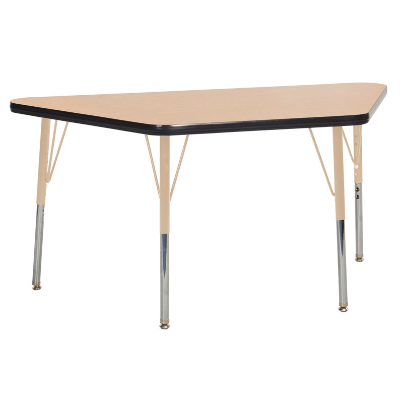 Table d'activité à hauteur ajustable en forme de trapèze, 30" x 60", Chêne Pasadena / bleu marine, Standard Swivel Glide