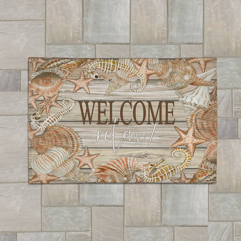 Tapis intérieur / extérieur rectangulaire avec envers antidérapant Welcome Shellax, Rectangle 4 pi x 6 pi