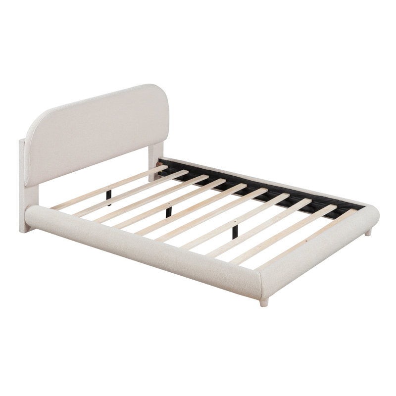 Lit plateforme tapissier Teddy, Beige, Full