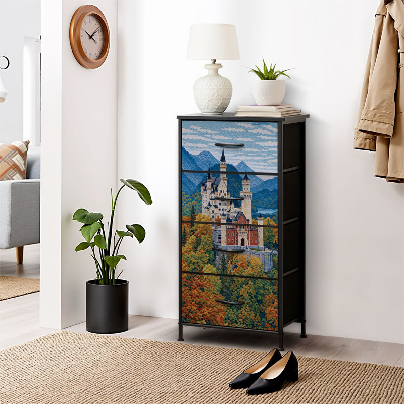 4 Drawer Dresser for Bedroom, Narrow Chest of Drawers, Wooden Top and Study Iron Frame 18"x37.5"-(WxH)