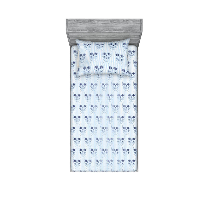 Skull Microfiber Striped Sheet Set, Twin XL Sheet Set with 1 Pillowcase