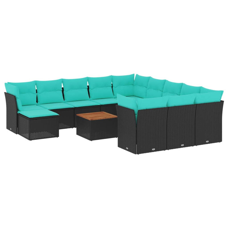 Ensemble de canapé de patio 13 pièces avec coussins en rotin de polyester, Bleu clair, Noir