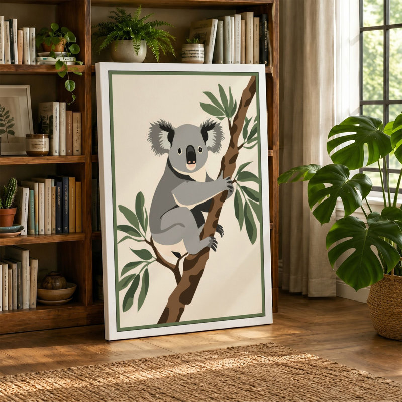 Koala in Eucalyptus Boho - Wrapped Canvas, 36x24 - 91.4 x 61.0 cm, Teal Border