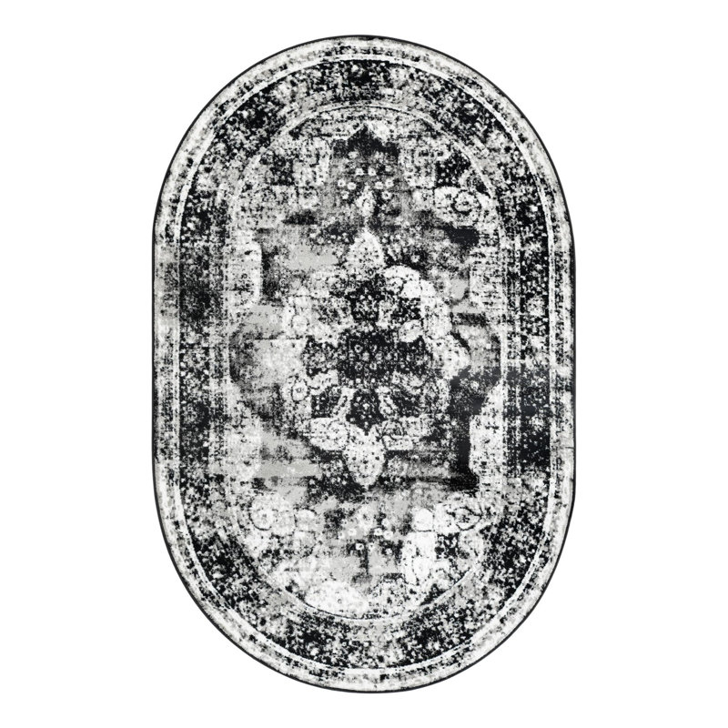 Brandt Oriental Area Rug, Oval 5'3" x 8', Black 