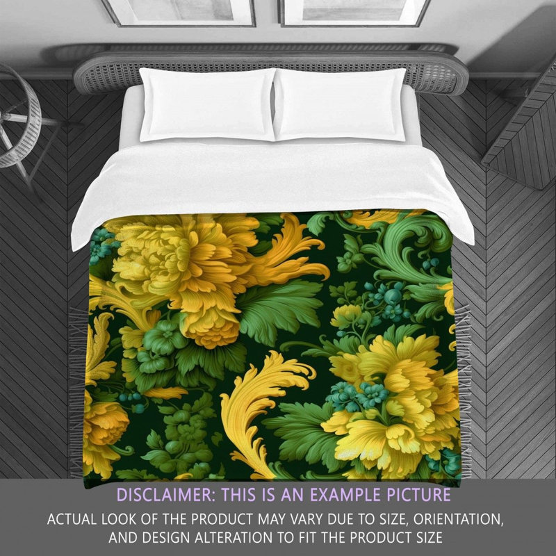 Polyester Comforter, Green/Yellow Floral, Queen Comforter