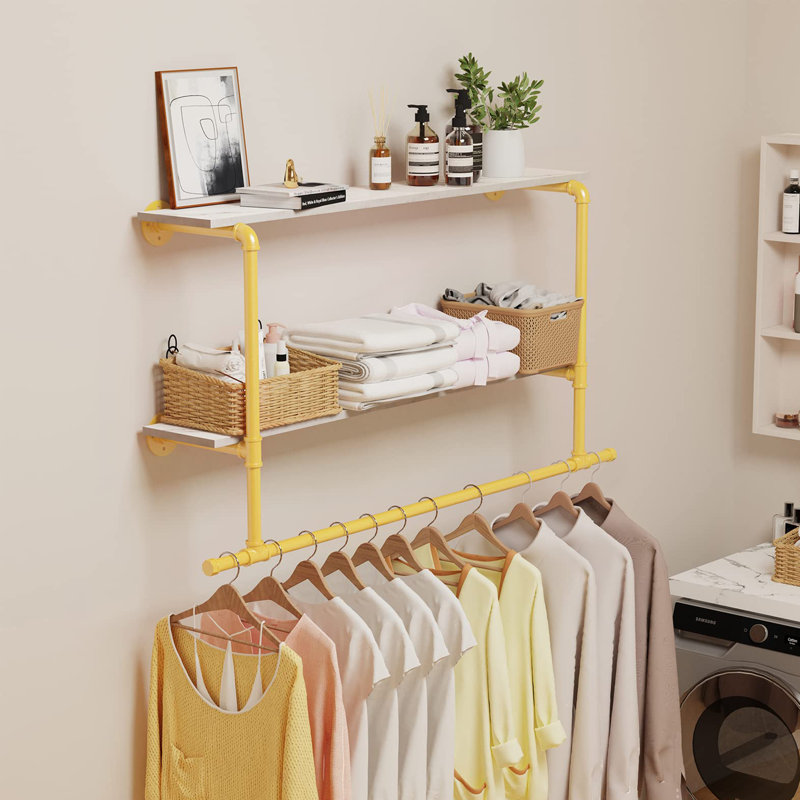Alyvea 105cm Wall Mounted Clothes Rack, Gold